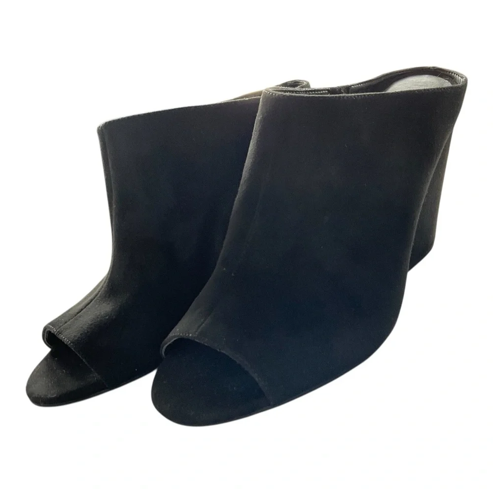 BP Nordstrom Black Peep Toe Mule Heels Size 9 M Slip On Block Heel Minimal - Picture 2 of 8